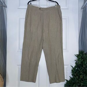 Paul Fredrick Plaid Linen Flat Front Beige Tan Suit Pants Size 36
